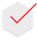 A red checkmark on top of a grey hexagon